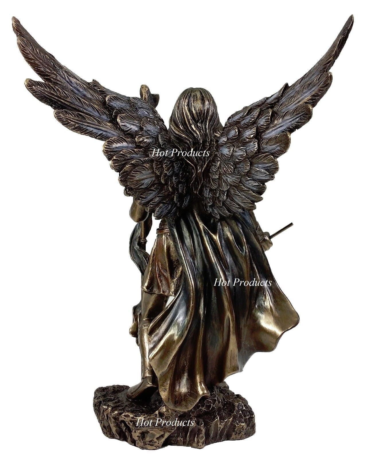 9" St Gabriel Archangel w Horn & Cross Statue / Sculpture Antique Bronze Color