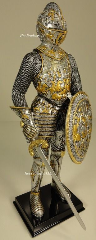 13" Medieval Times Crusades KNIGHT N PARADE ARMOR ARMOUR STATUE W SWORD & SHIELD