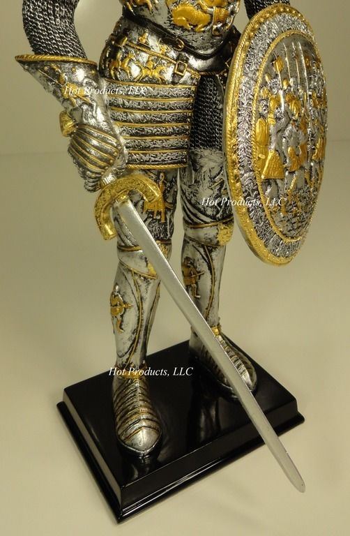 13" Medieval Times Crusades KNIGHT N PARADE ARMOR ARMOUR STATUE W SWORD & SHIELD