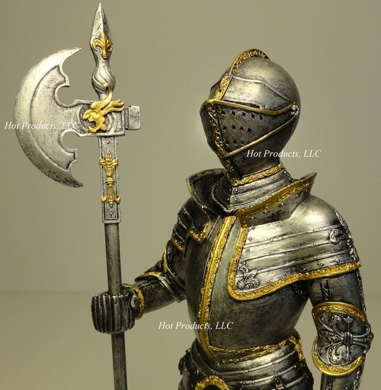 11" Medieval Times Crusades KNIGHT STATUE in ARMOR W POLEAXE
