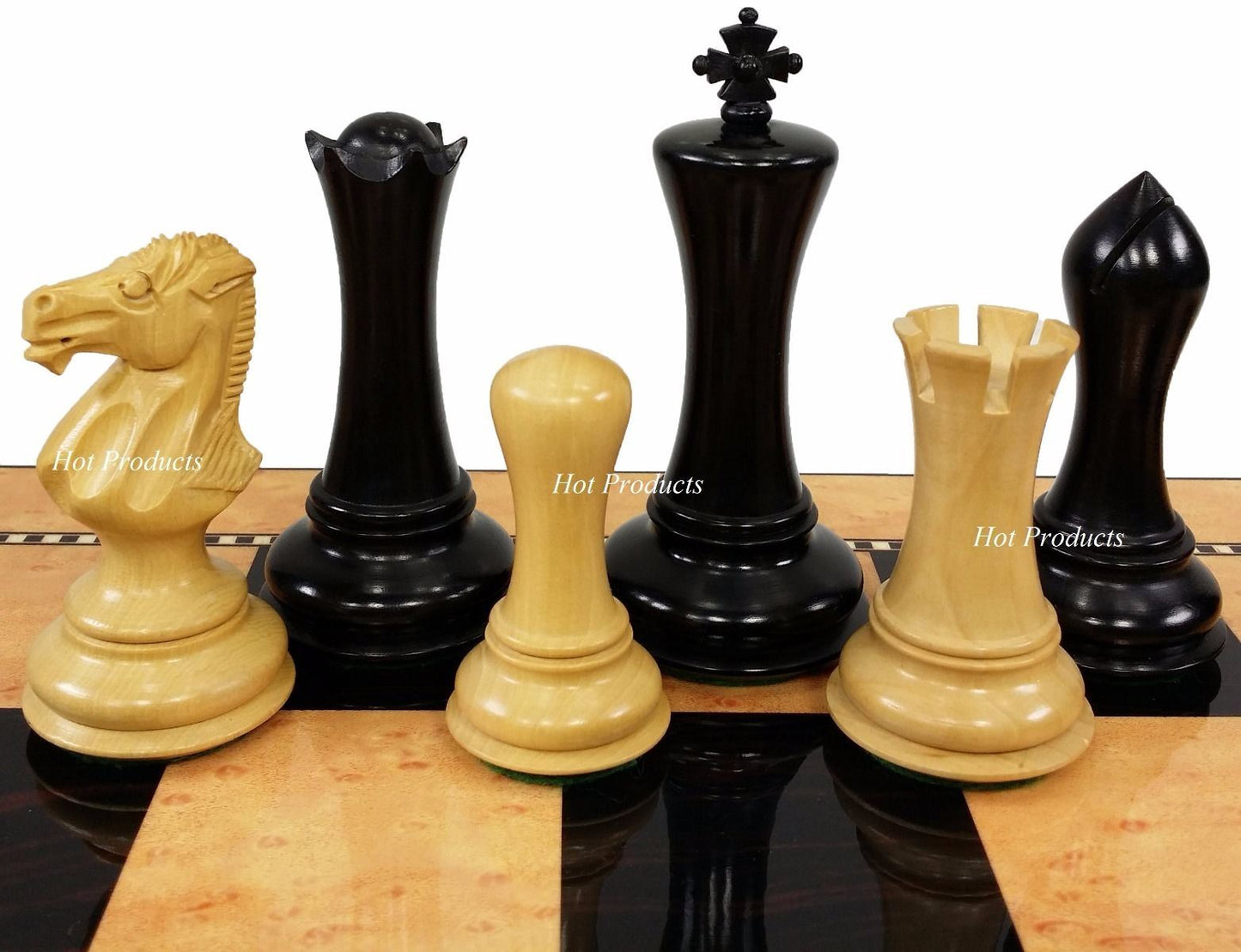 4 Q Black Natural Empire Modern Staunton Wood Chess Set 20" Gloss Storage Board