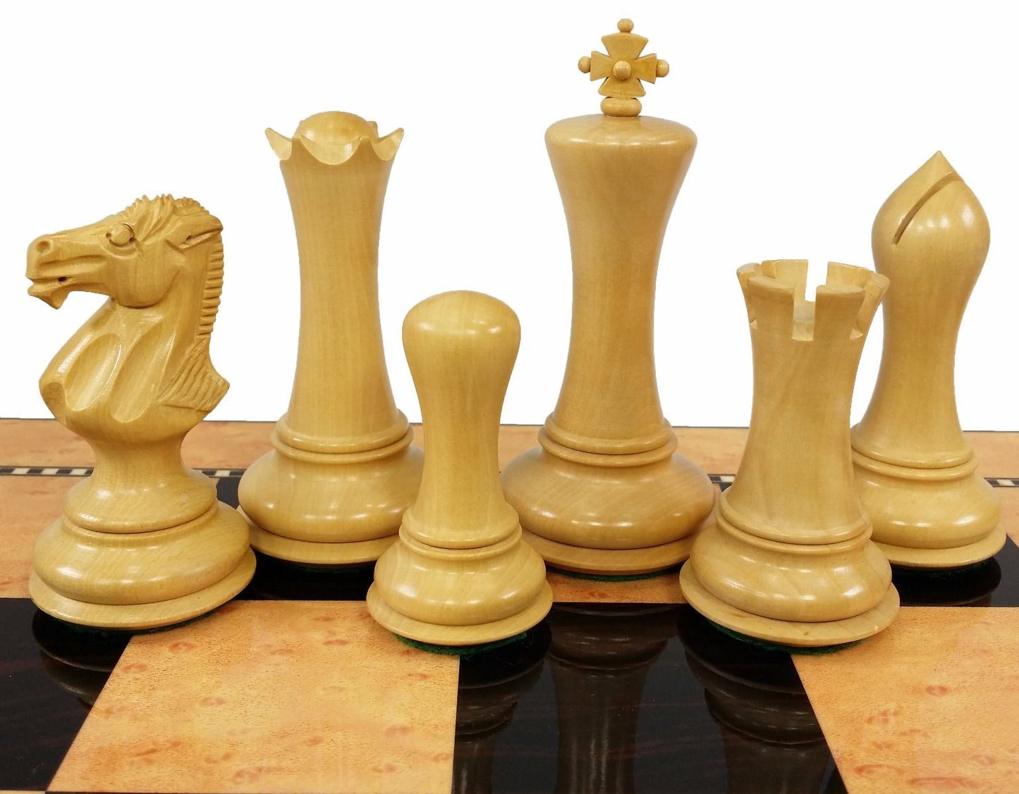 4 Q Black Natural Empire Modern Staunton Wood Chess Set 20" Gloss Storage Board