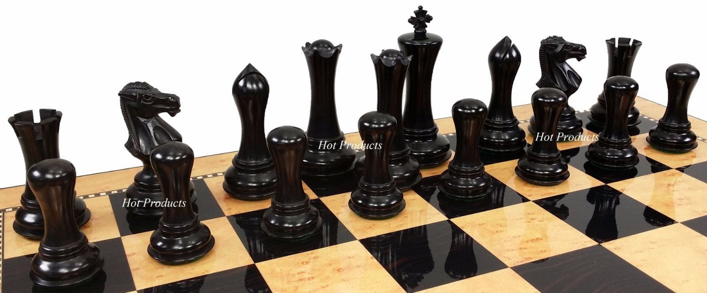 4 Q Black Natural Empire Modern Staunton Wood Chess Set 20" Gloss Storage Board
