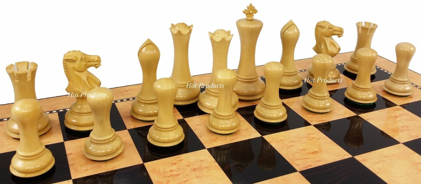 4 Q Black Natural Empire Modern Staunton Wood Chess Set 20" Gloss Storage Board