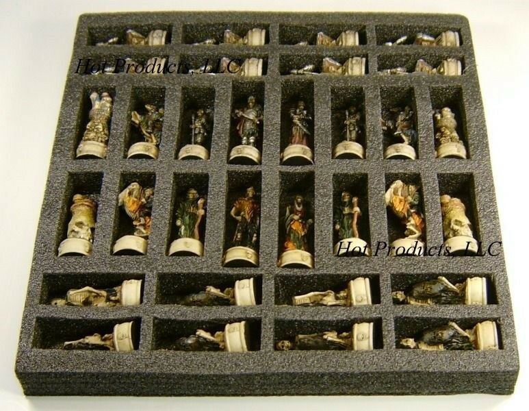 Skeleton Slayer Gothic Fantasy Skull Chess Men Set Hand Painted - No Board
