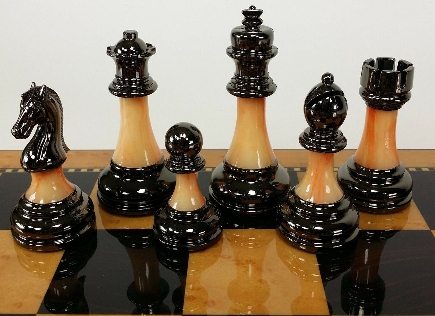 Staunton Chrome & Black Pro Plastic Chess Men Set W 18" Gloss Walnut Color Board