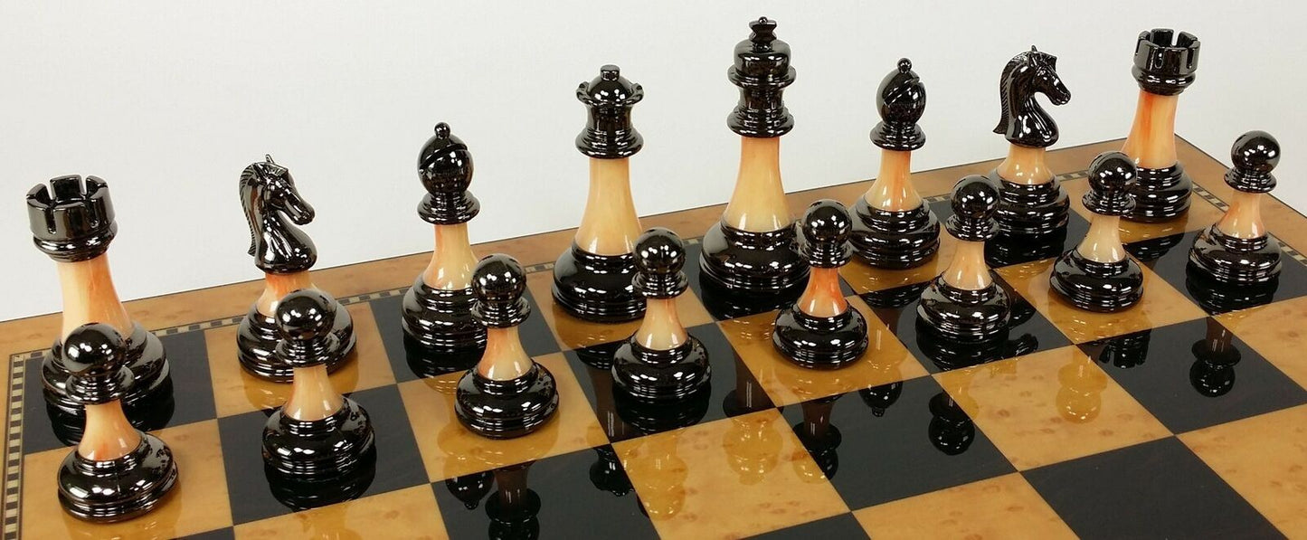 Staunton Chrome & Black Pro Plastic Chess Men Set W 18" Gloss Walnut Color Board