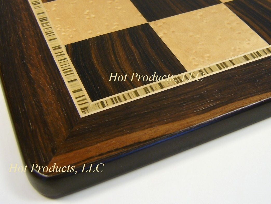 20 1/2" Ebony Black & Birdseye Maple Wood 2 1/8 inch Squares Large Chess Board