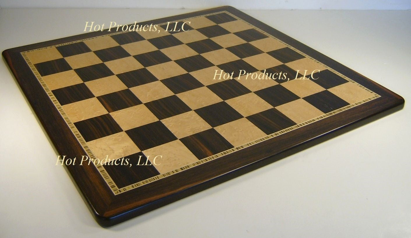 20 1/2" Ebony Black & Birdseye Maple Wood 2 1/8 inch Squares Large Chess Board