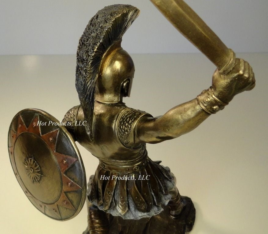 11.5" Hector of Troy W/ Sword & Shield Greek Mythology Statue Bronze Color