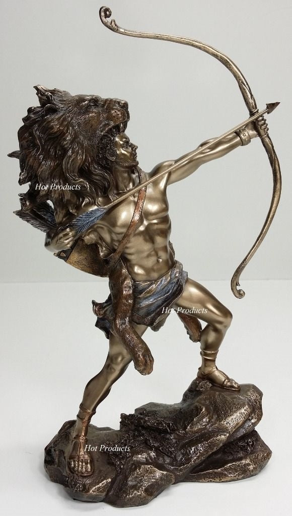 Hercules W Bow & Nemean Lion Skin Greek Mythology Statue Bronze Finish Sculpture