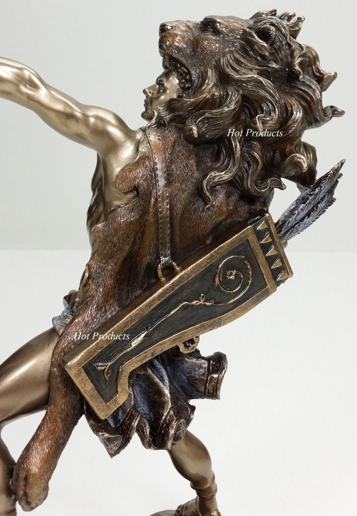 Hercules W Bow & Nemean Lion Skin Greek Mythology Statue Bronze Finish Sculpture
