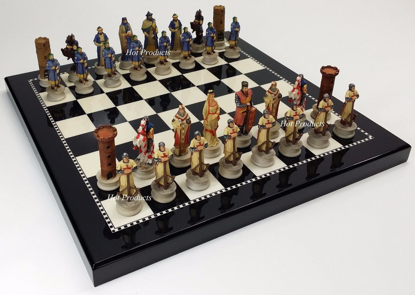 Medieval Times Crusades Arabian vs Christian Chess Set W 15" Black & White Board