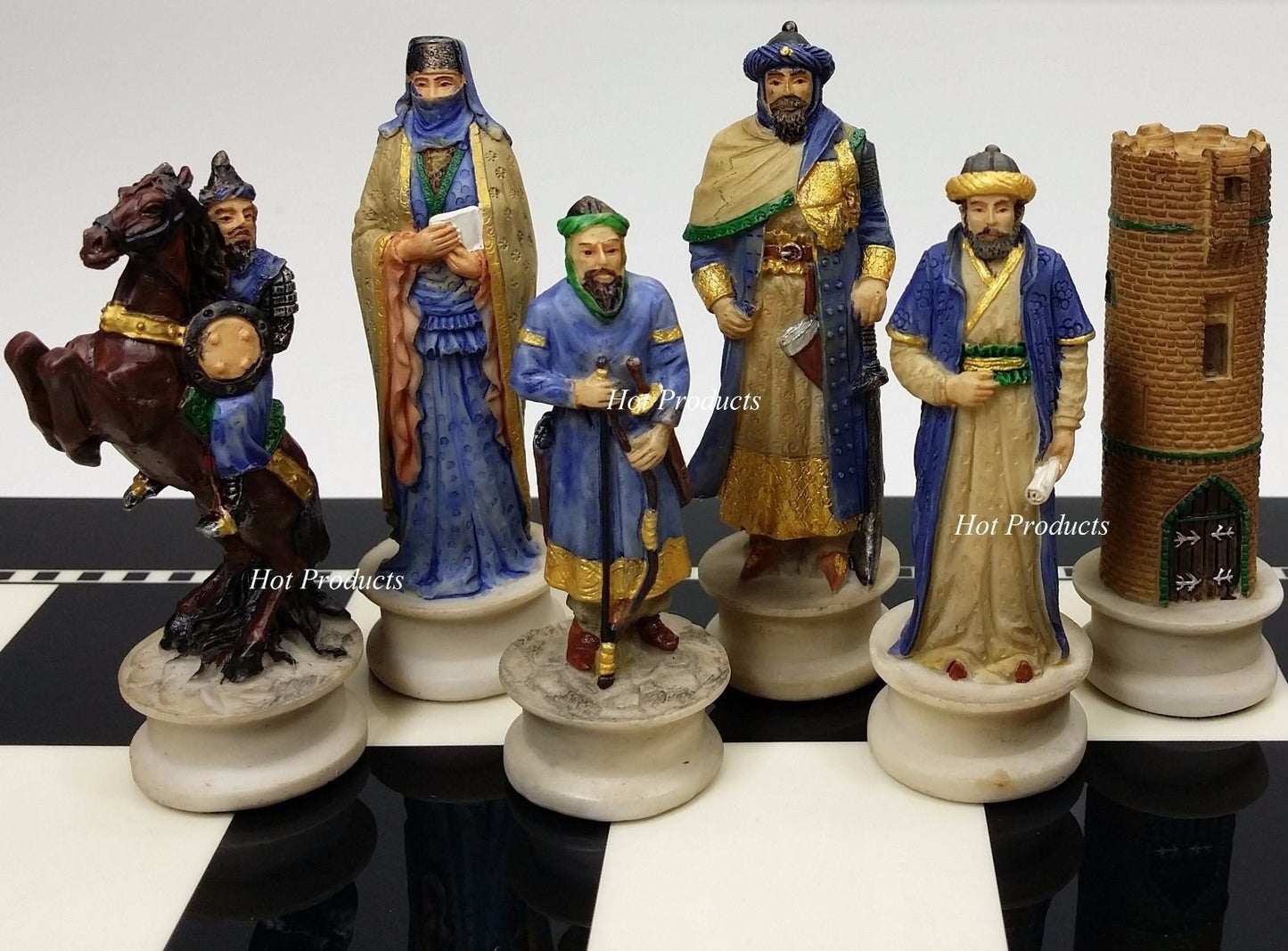 Medieval Times Crusades Arabian vs Christian Chess Set W 15" Black & White Board
