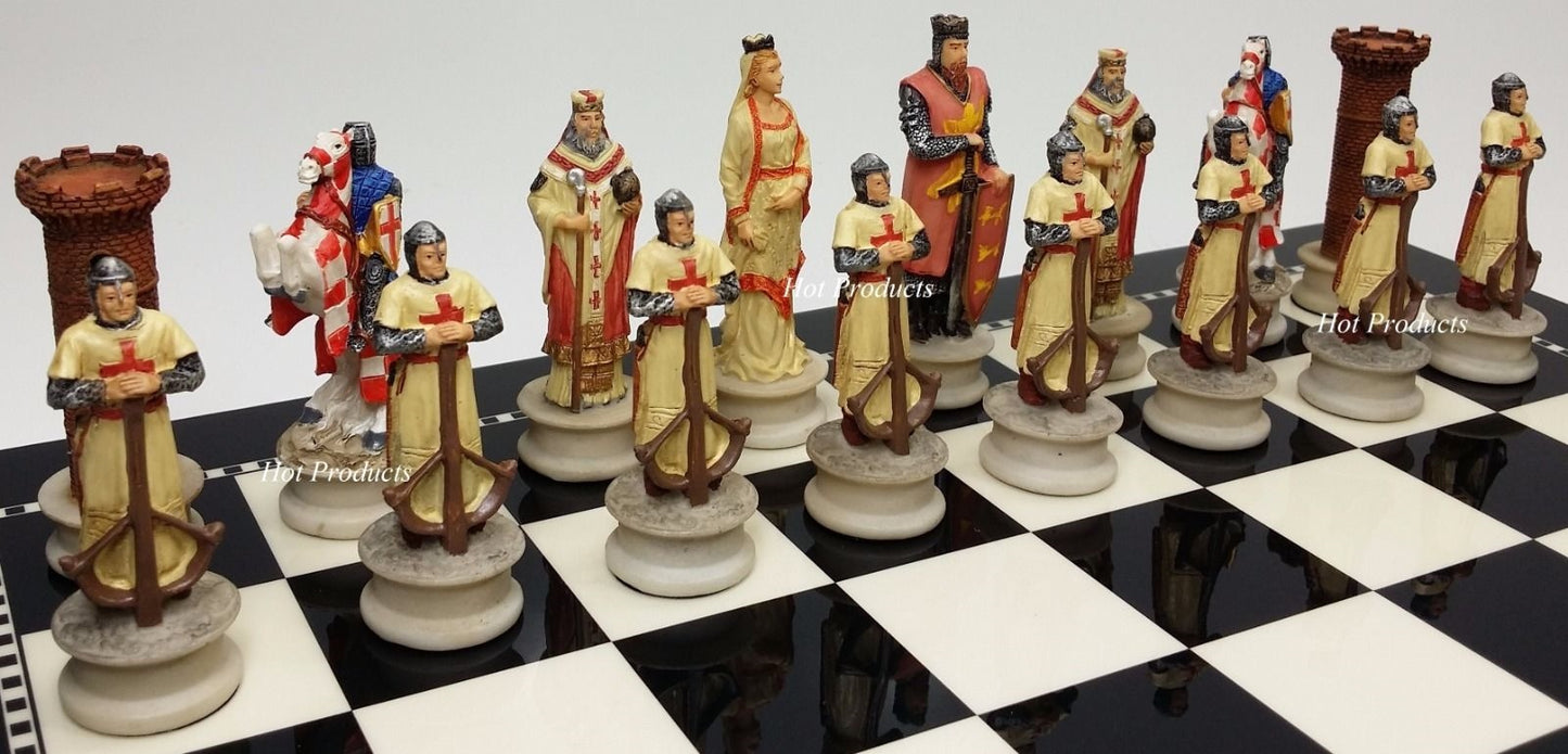 Medieval Times Crusades Arabian vs Christian Chess Set W 15" Black & White Board