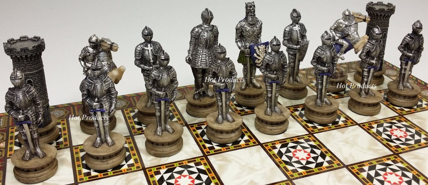 Medieval Times Crusades Armored Warrior Knight Chess Set 14' Mosaic Color Board