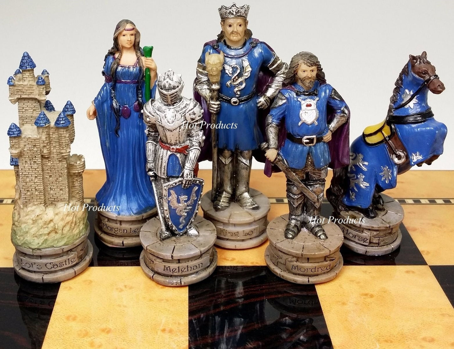 Medieval Times King Arthur Camelot Knight Chess Set with 15" Gloss Walnut Board