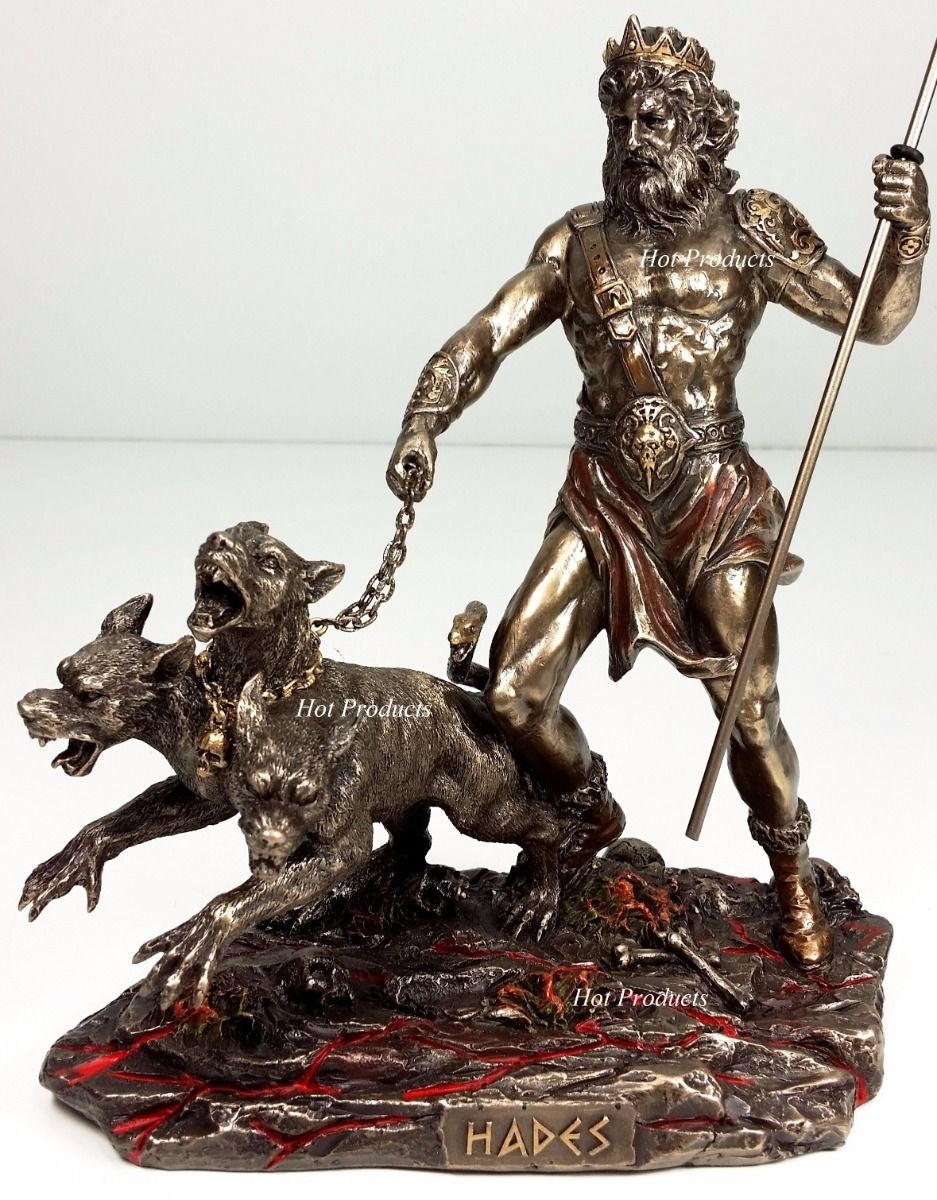 HADES & CERBERUS Greek Mythology God of the Underworld Statue Bronze Color