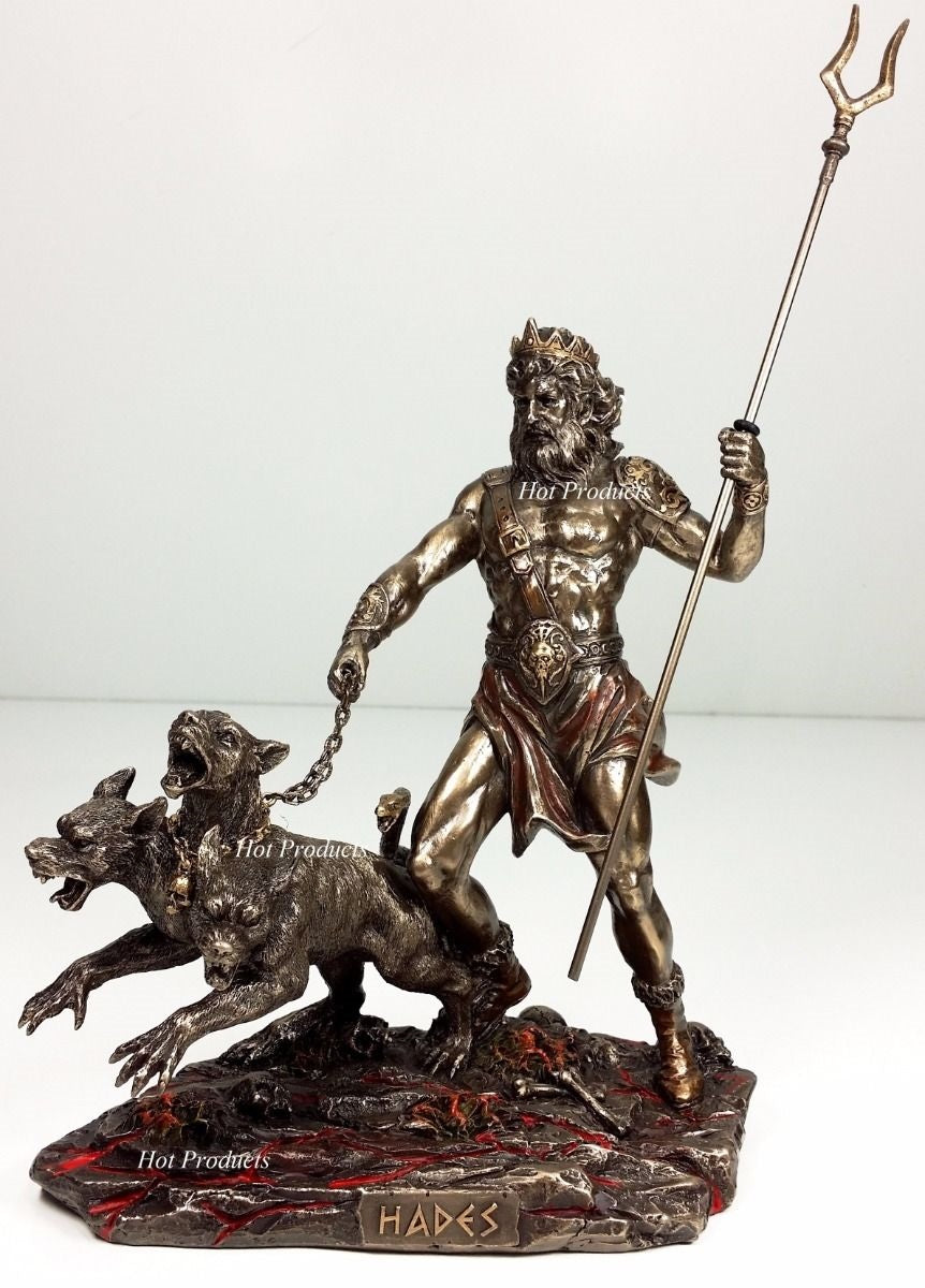 HADES & CERBERUS Greek Mythology God of the Underworld Statue Bronze Color