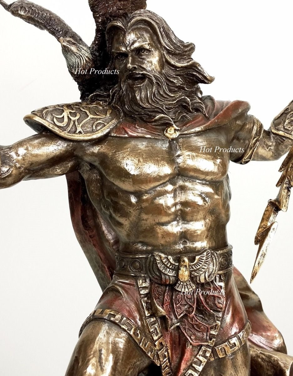 King Zeus God of Thunder W Lightning Bolt Greek Mythology Statue Bronze Finish