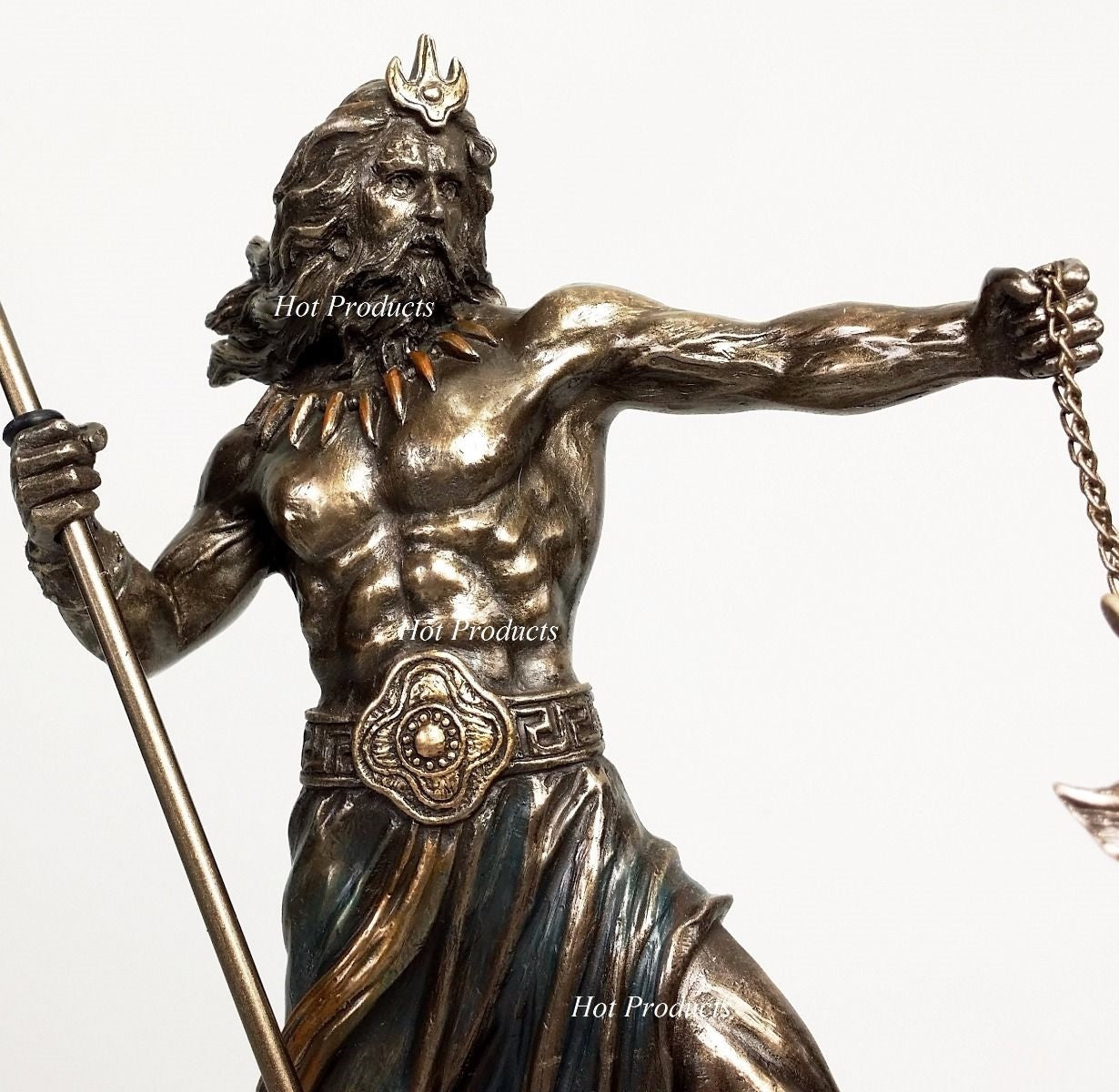Poseidon Trident Hippocampus Dragon GREEK MYTHOLOGY God Sea Statue Bronze Finish