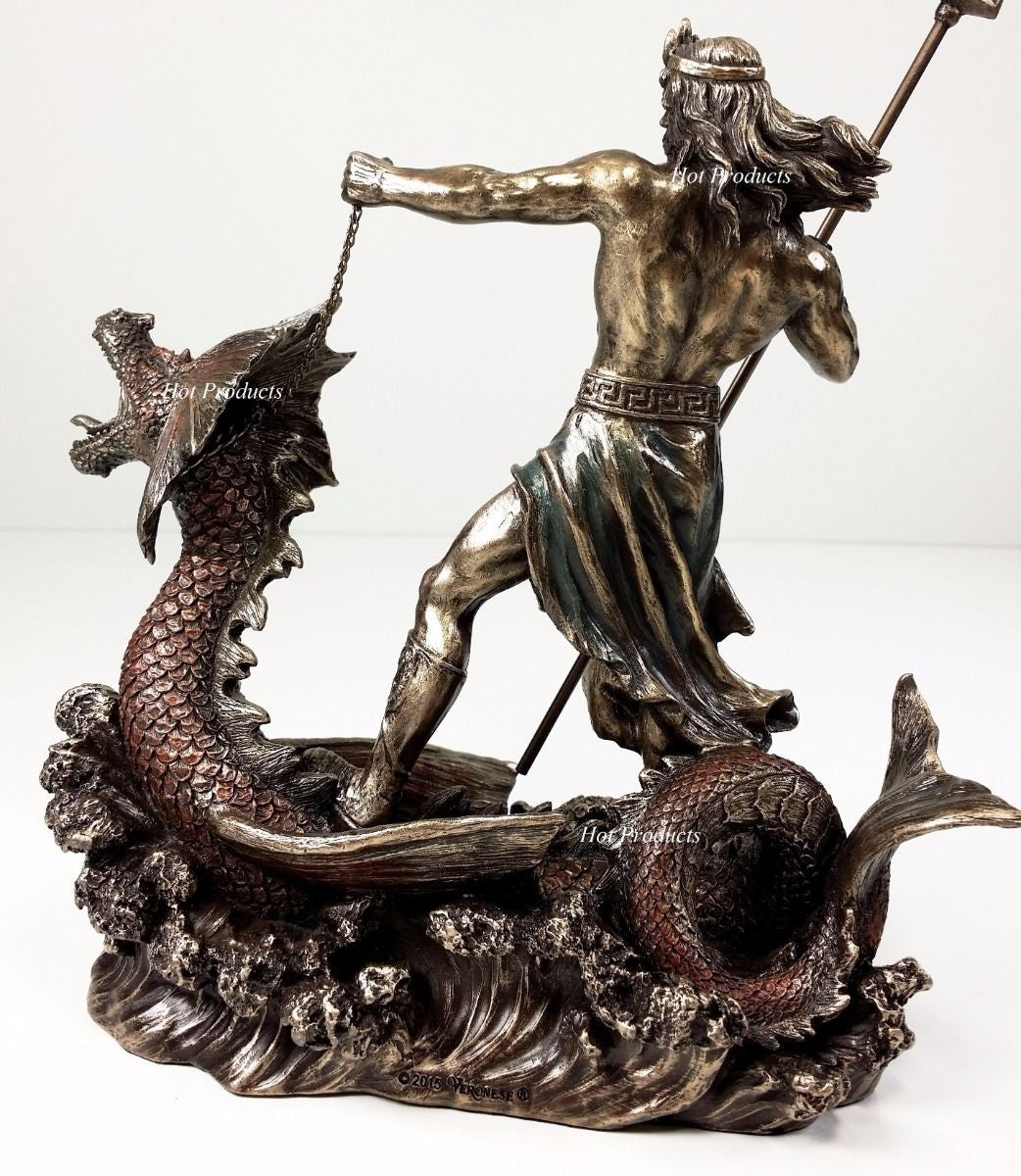 Poseidon Trident Hippocampus Dragon GREEK MYTHOLOGY God Sea Statue Bronze Finish