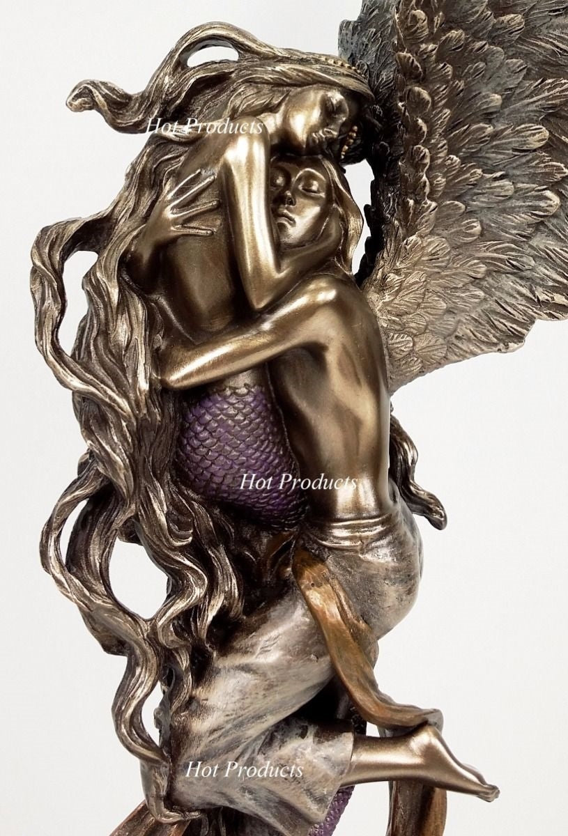 12" IMPOSSIBLE LOVE Mermaid and Angel Lovers Statue Bronze Finish Selina Fenech