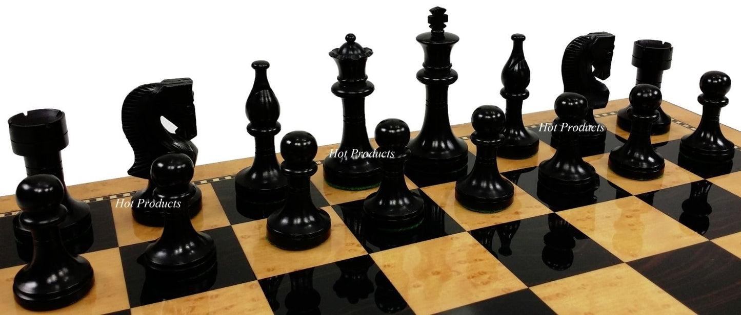 Black RUSSIAN 3 1/2" Staunton Wood Chess Set 18" Walnut & Maple Color Board