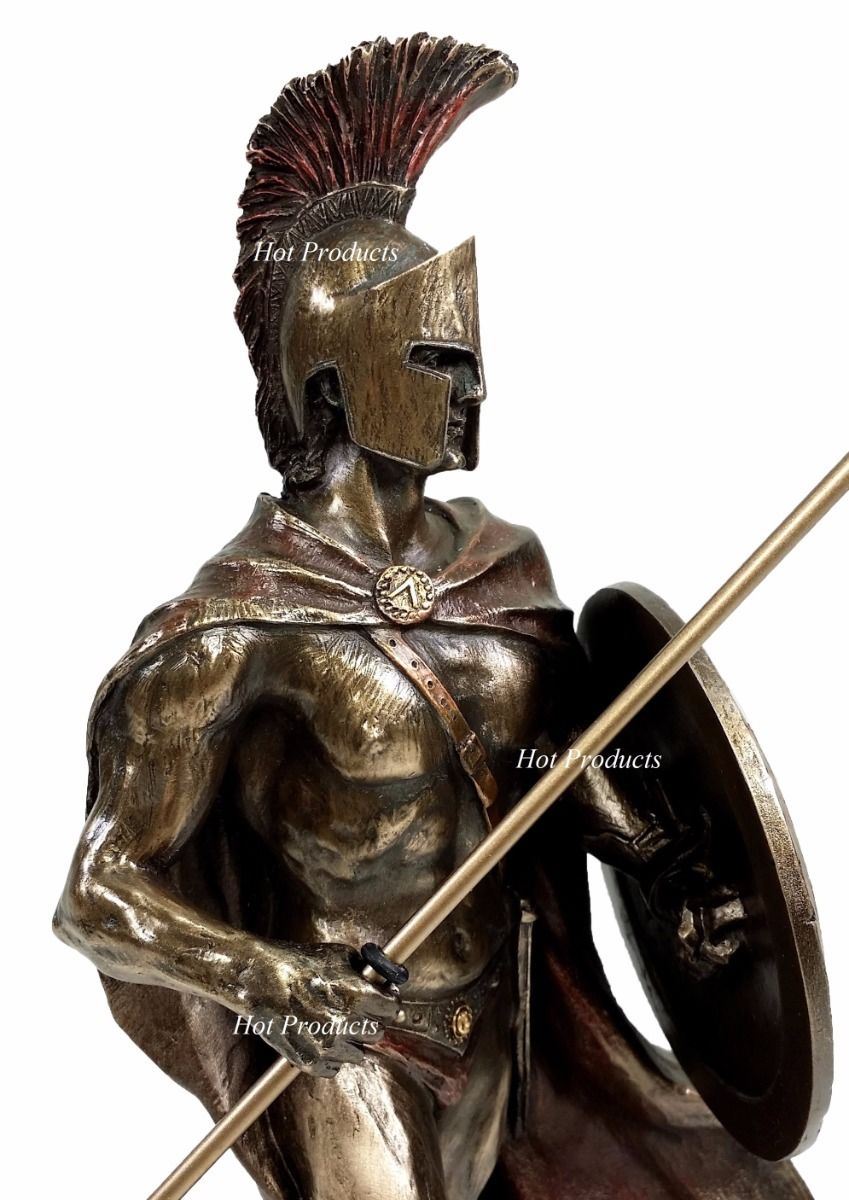 10" Leonidas Greek Warrior Spartan King Statue Spear Hoplite Shield Bronze Color