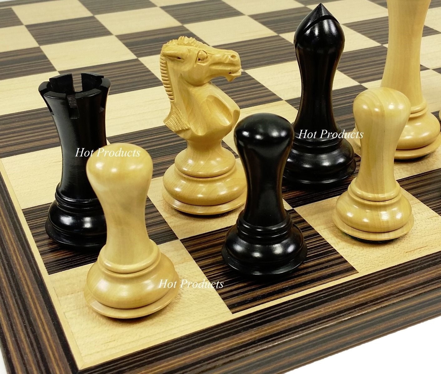 4 Q Black & Natural Empire Modern Staunton Wood Chess Set 17" Ebony Maple Board