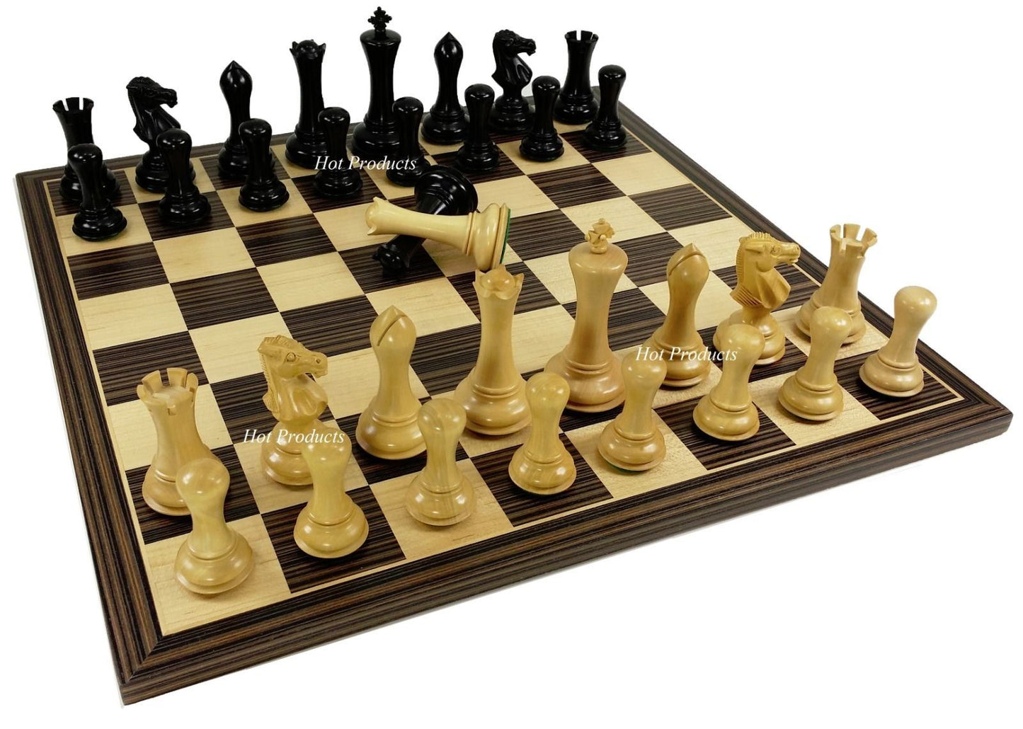 4 Q Black & Natural Empire Modern Staunton Wood Chess Set 17" Ebony Maple Board
