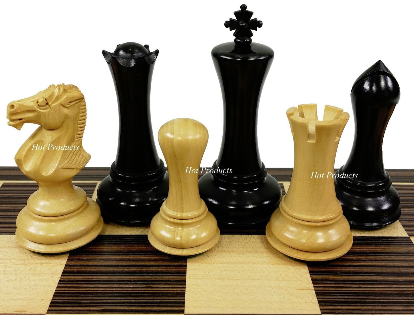 4 Q Black & Natural Empire Modern Staunton Wood Chess Set 17" Ebony Maple Board