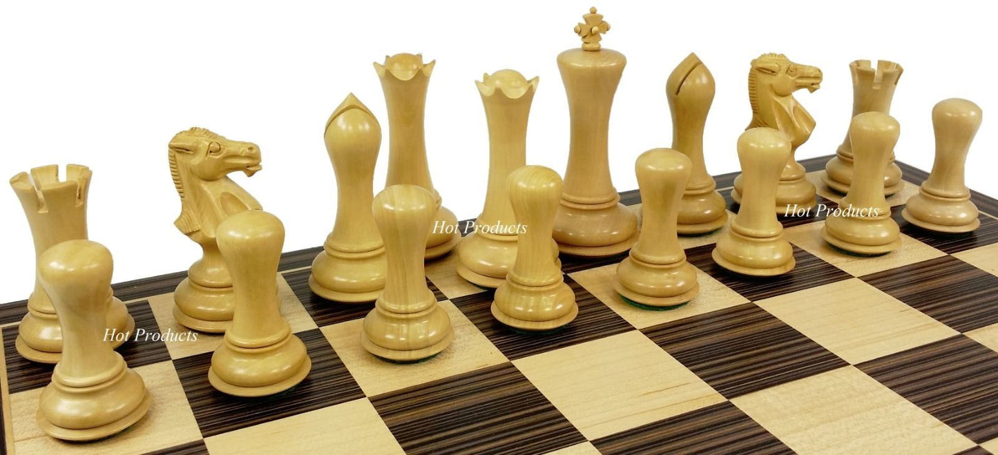 4 Q Black & Natural Empire Modern Staunton Wood Chess Set 17" Ebony Maple Board