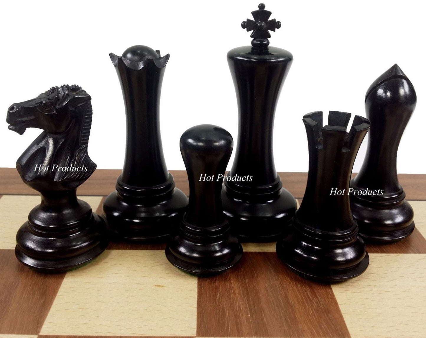 4 Q Black &Natural Empire Modern Staunton Wood Chess Set w19" Walnut Maple Board