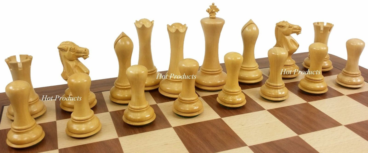 4 Q Black &Natural Empire Modern Staunton Wood Chess Set w19" Walnut Maple Board