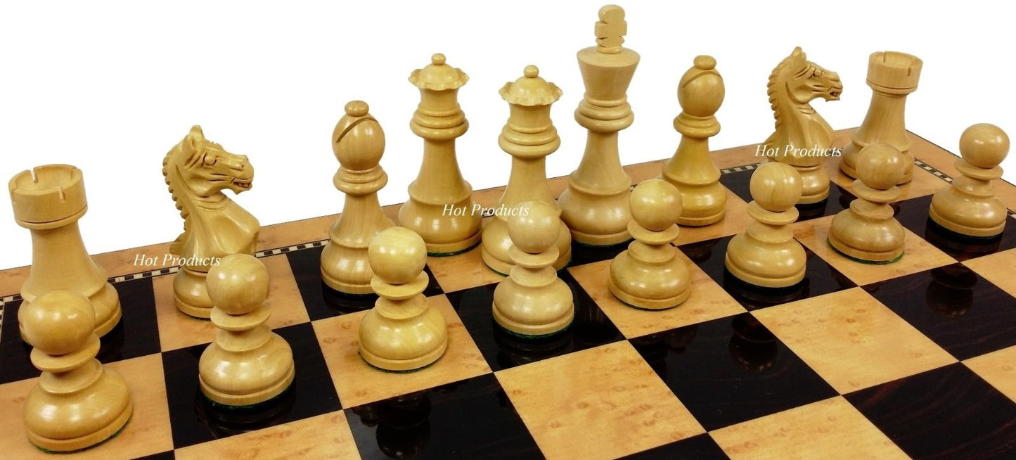 4 QN Acacia Supreme Knight 3 3/4" King Staunton Wood Chess Set Gloss Walnut Bd