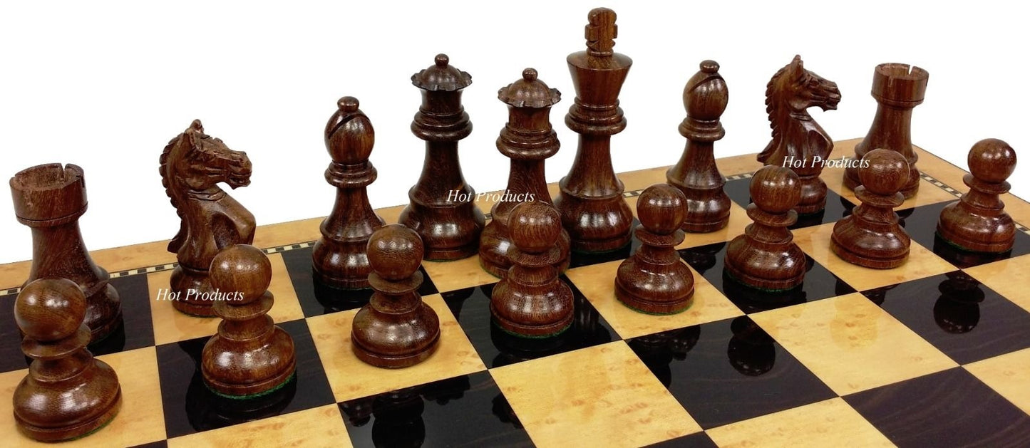 4 QN Acacia Supreme Knight 3 3/4" King Staunton Wood Chess Set Gloss Walnut Bd