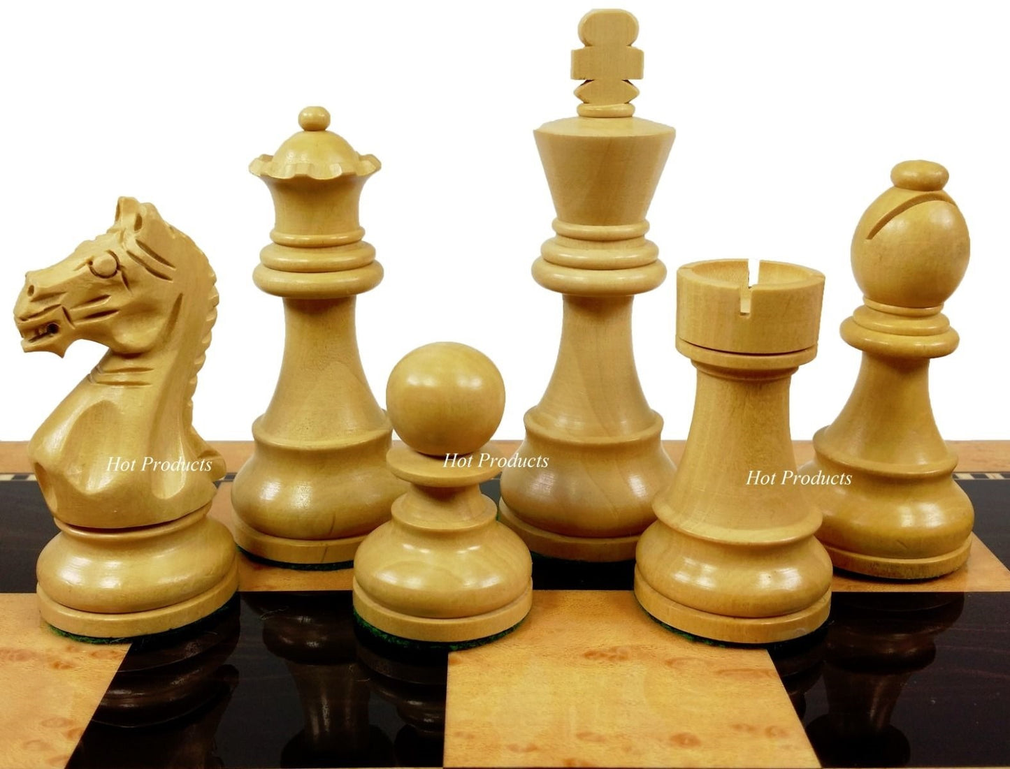4 QN Acacia Supreme Knight 3 3/4" King Staunton Wood Chess Set Gloss Walnut Bd