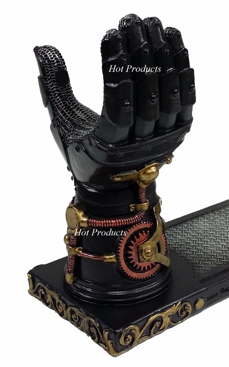 6 Barrel Steampunk Display Pistol Prop Gun Gauntlet Glove Stand Statue Figurine