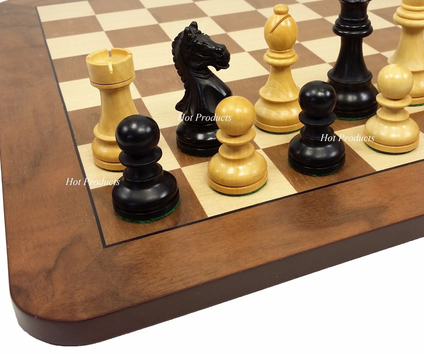 4 QN Black Supreme Knight Staunton Wood Chess Set W/ 17" Walnut & Maple Board