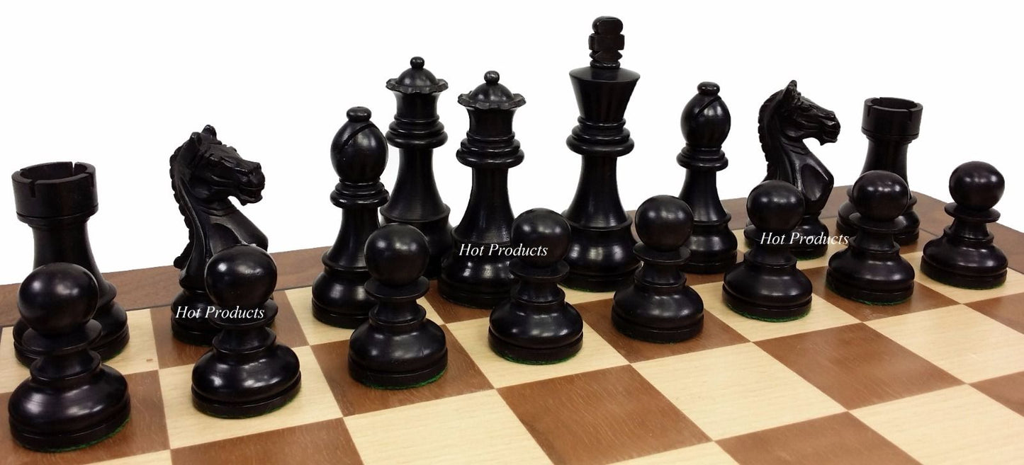 4 QN Black Supreme Knight Staunton Wood Chess Set W/ 17" Walnut & Maple Board