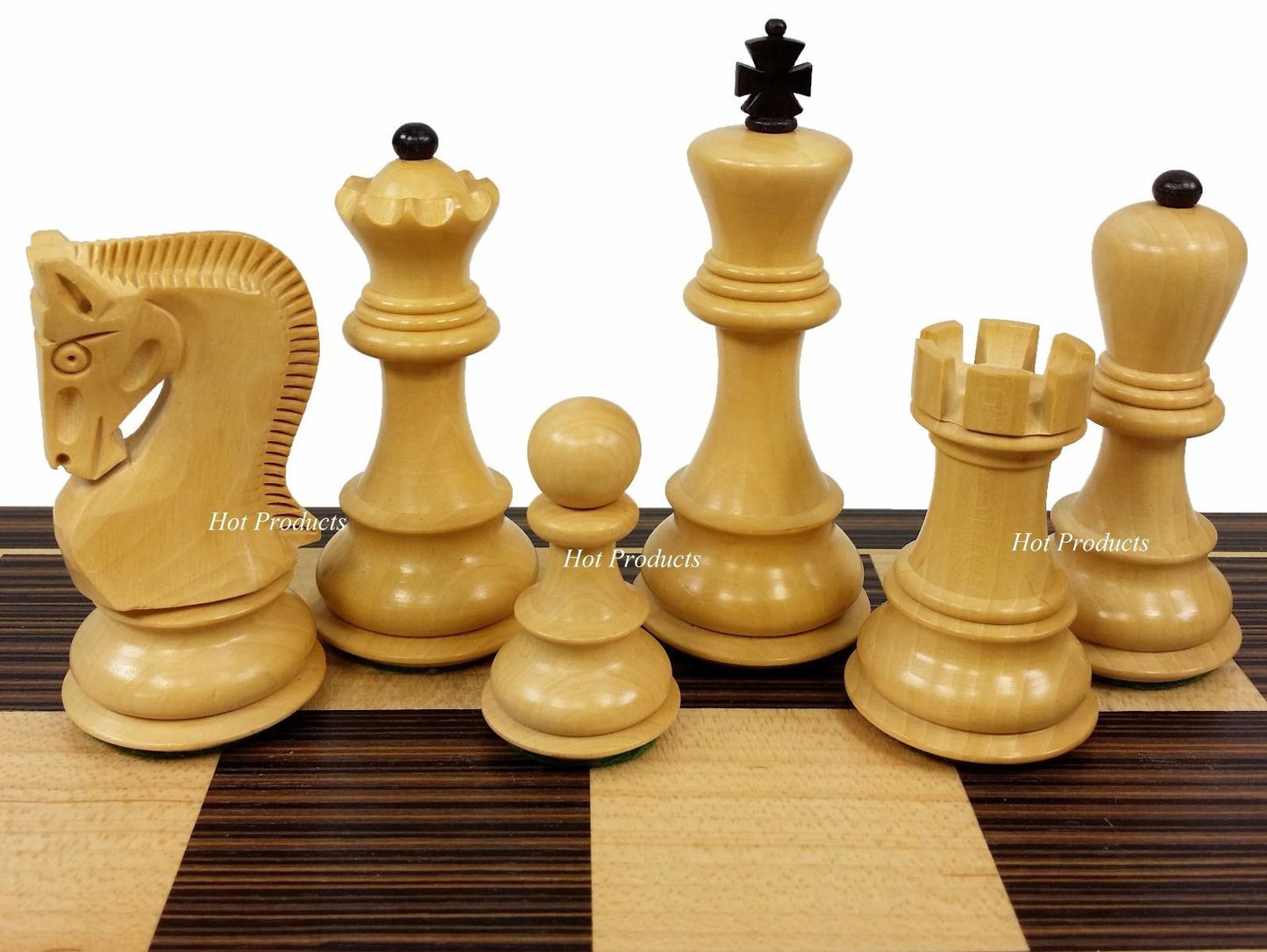 4 QN BLACK RUSSIAN Opp Tops 3 3/4" King Staunton Wood Chess Set 17" Ebony Board