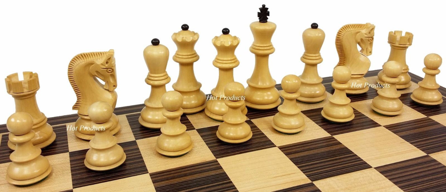 4 QN BLACK RUSSIAN Opp Tops 3 3/4" King Staunton Wood Chess Set 17" Ebony Board