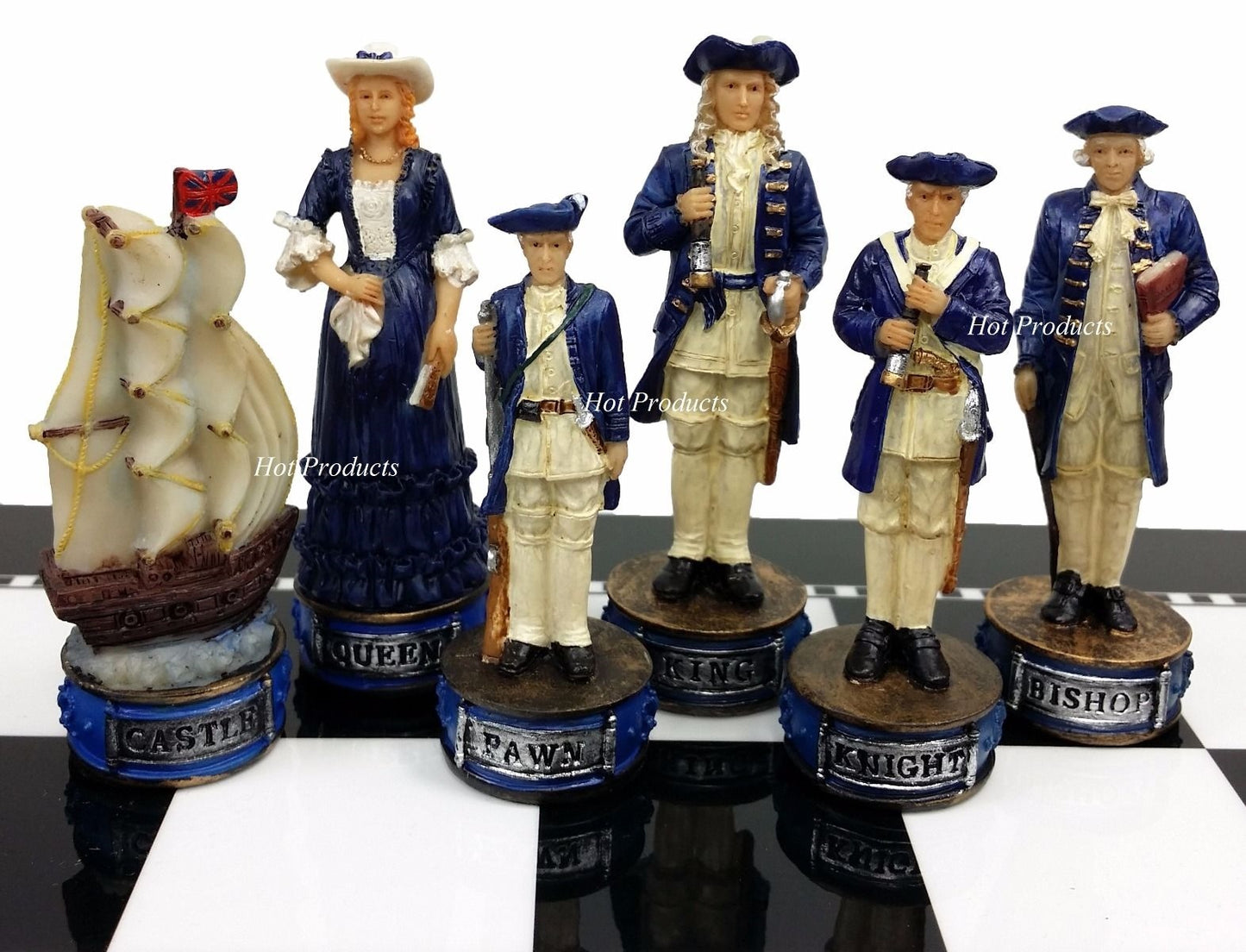 Pirates Vs Royal Navy Pirate Chess Men Set W/ 15" Black & White Gloss Board
