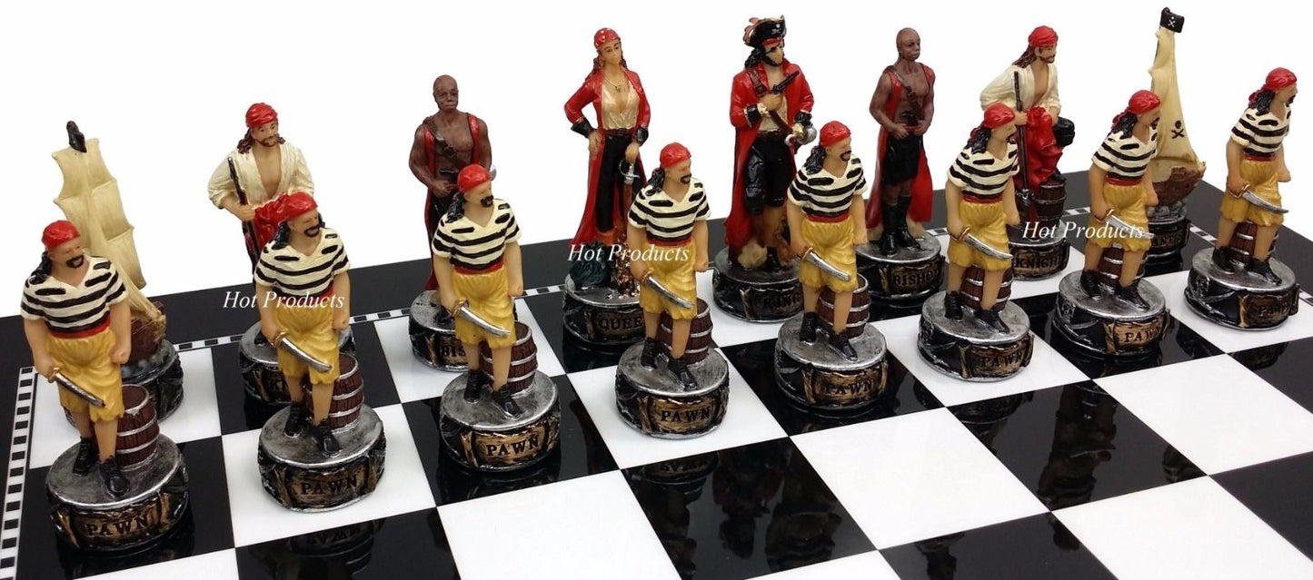 Pirates Vs Royal Navy Pirate Chess Men Set W/ 15" Black & White Gloss Board