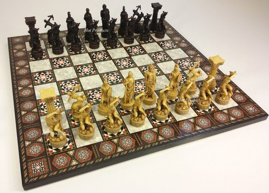 Greek Roman Mythology Gods CHESS SET W/ 17" Mosaic Color Board