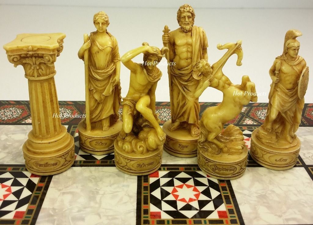 Greek Roman Mythology Gods CHESS SET W/ 17" Mosaic Color Board