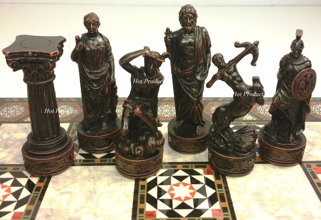Greek Roman Mythology Gods CHESS SET W/ 17" Mosaic Color Board