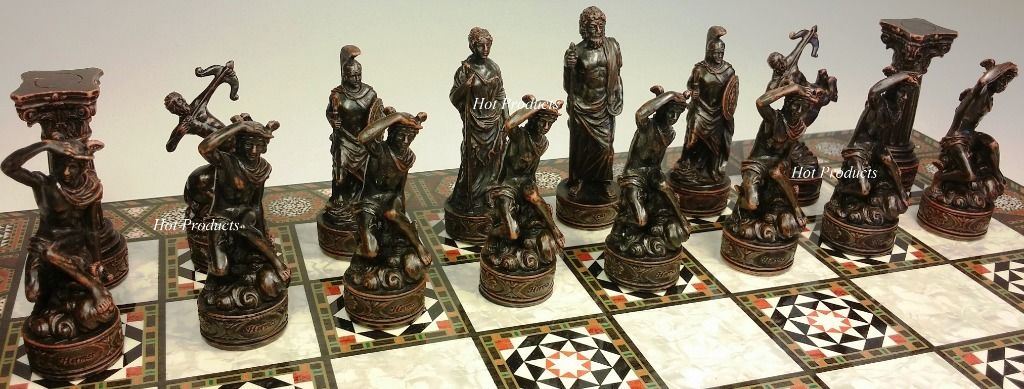 Greek Roman Mythology Gods CHESS SET W/ 17" Mosaic Color Board