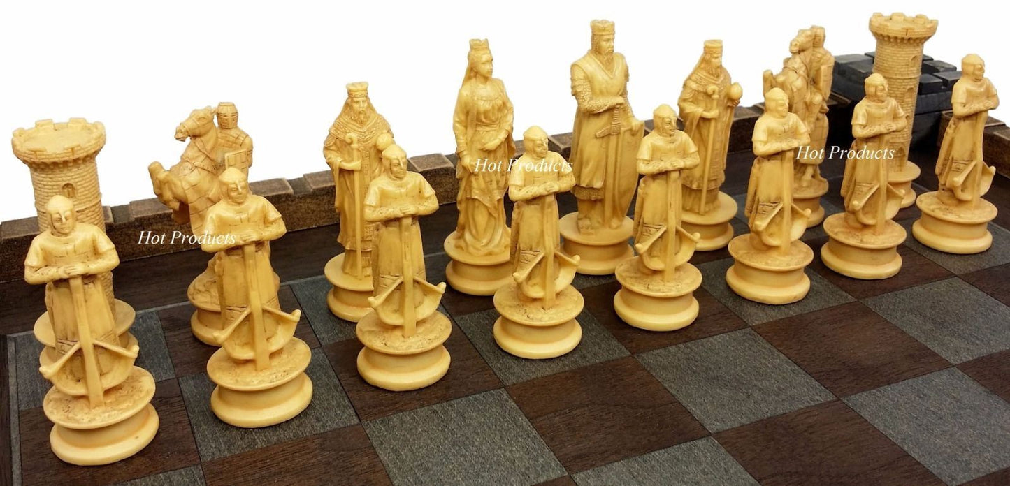 Medieval Times Crusades King Richard Chess Set Antique Color W/ Castle Board